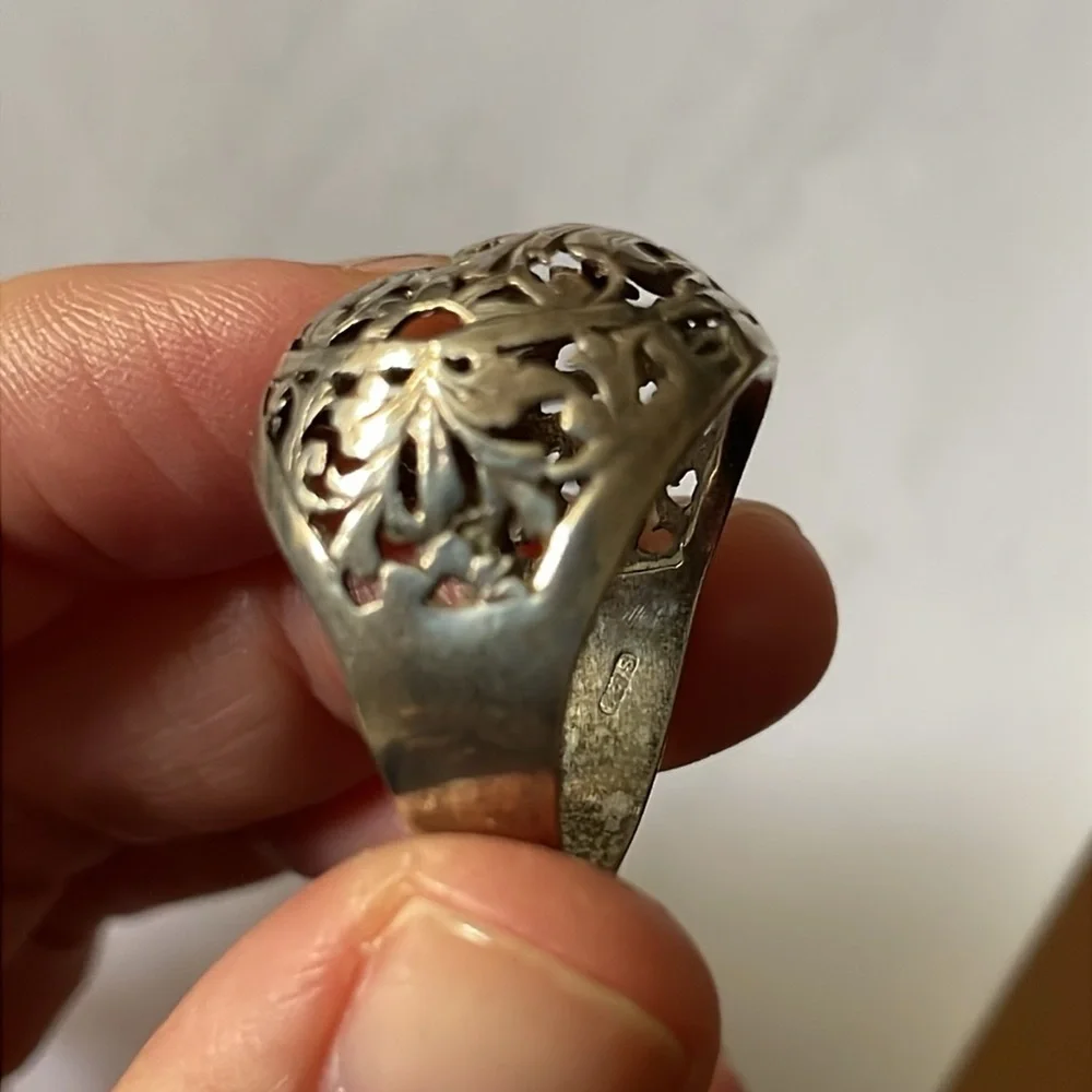 Sterling Silver .925 Filigree floral Dome Ring Vintage - Picture 8 of 10